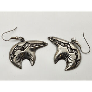 Navajo Pewter Spirit Bear Earrings Handmade Fun Southwestern Look Earrings